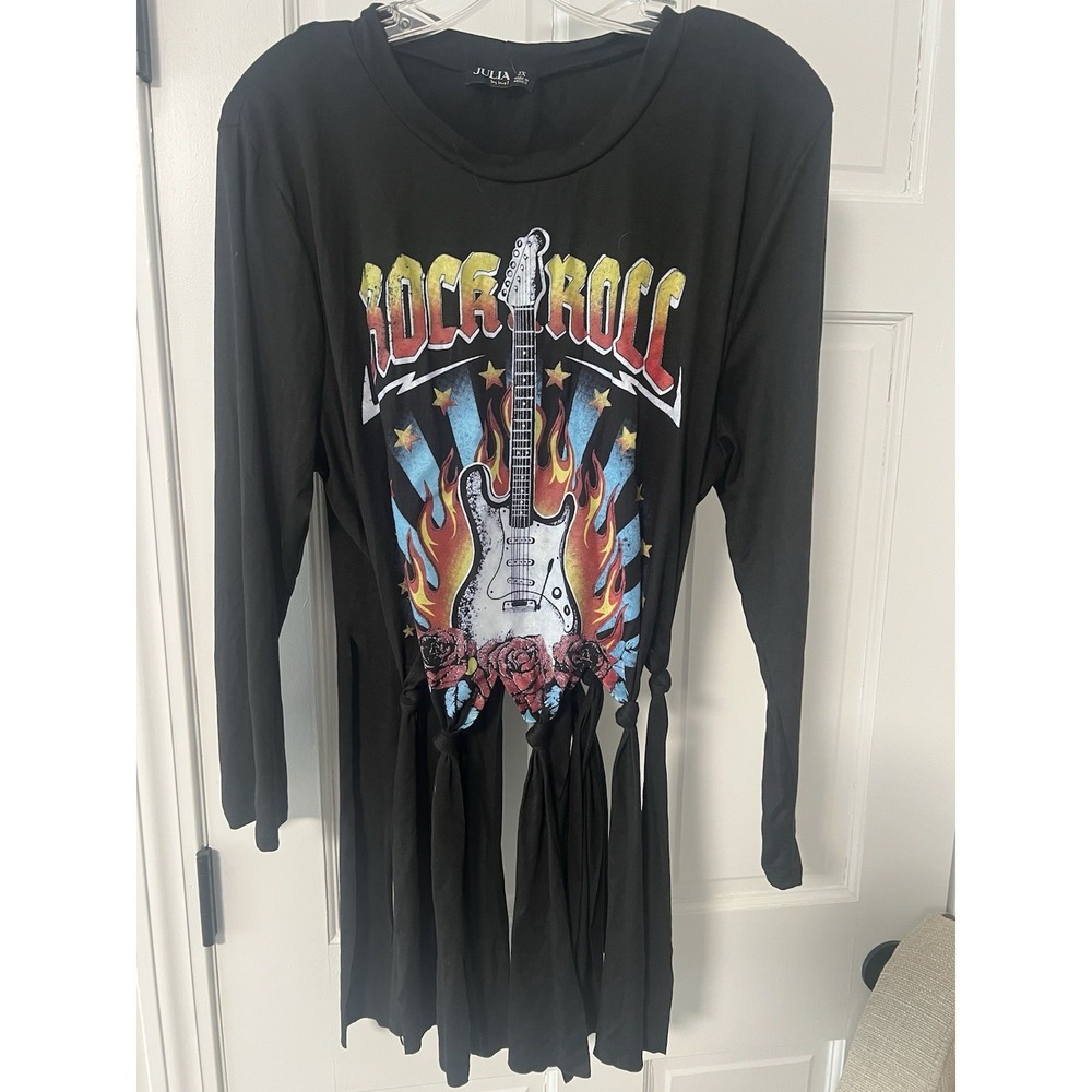 Julia by Love J Rock And Roll Graphic Fringed T Shirt Black Womens 2XL